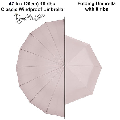 Royal Walk Windproof Large Umbrella for Rain 54 Inch Automatic Open for 2 Persons Wind Resistant Big Golf Umbrellas for Adult Men Women Classic Wooden Handle Fast Drying Strong 16 Ribs Travel 120cm