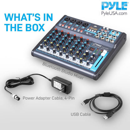 Pyle 4-Channel Bluetooth Studio Audio Mixer-DJ Sound Controller Interface with USB Drive for PC Recording Input, XLR Microphone Jack,48V Power,Input/Output for Professional and Beginners - PMXU46BT