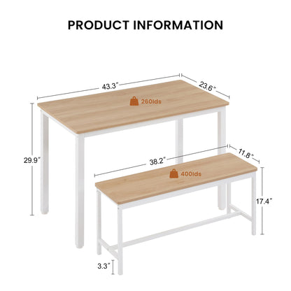 Dining Table Set for 4, Kitchen Room Table Set with 2 Benches, 3-Piece Dining Chairs Set for Breakfast Nook, Grey