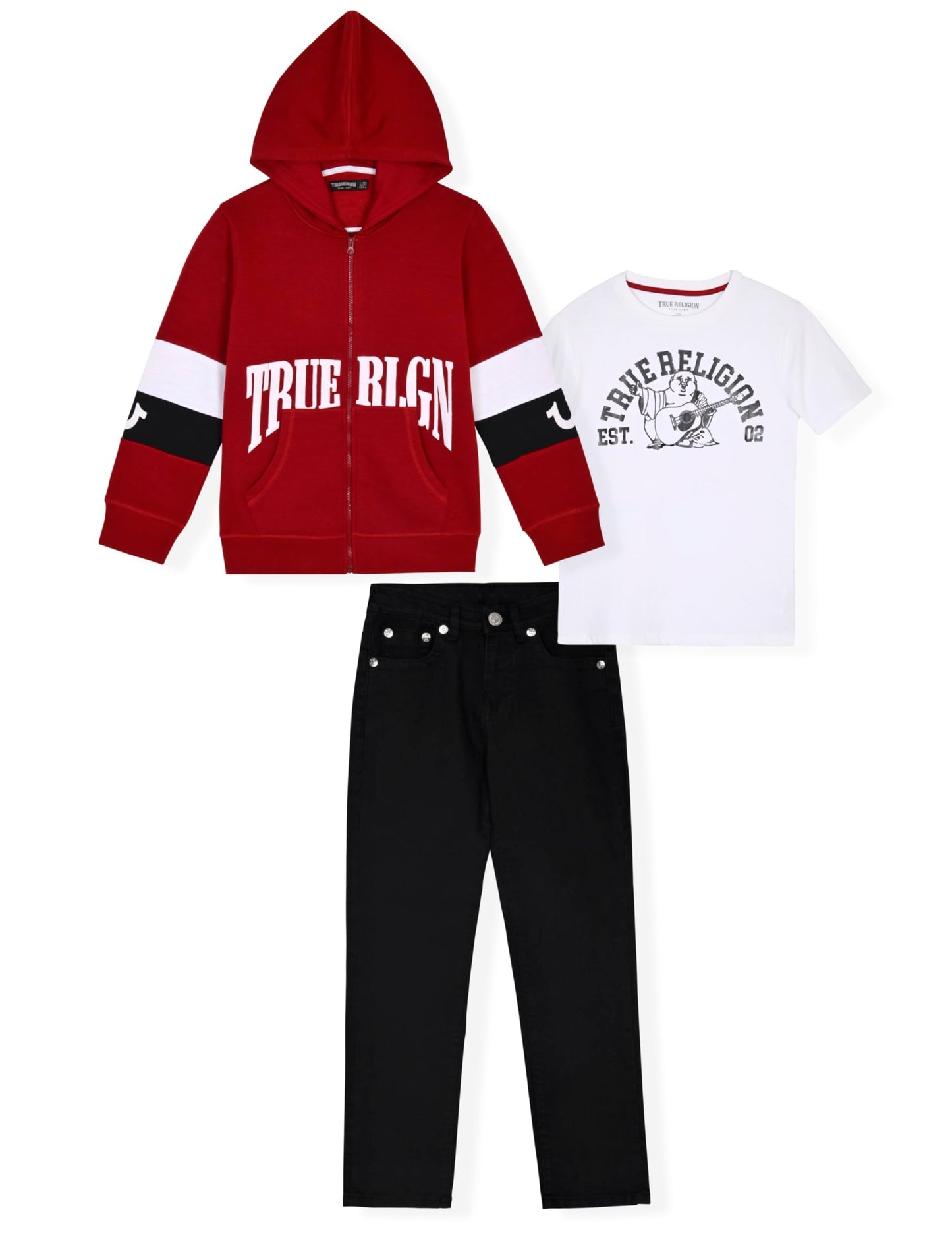 True Religion Boys Clothing Set 3 Piece Boys Sweatshirt Jeans and T-Shirt Jogger Set for Kids