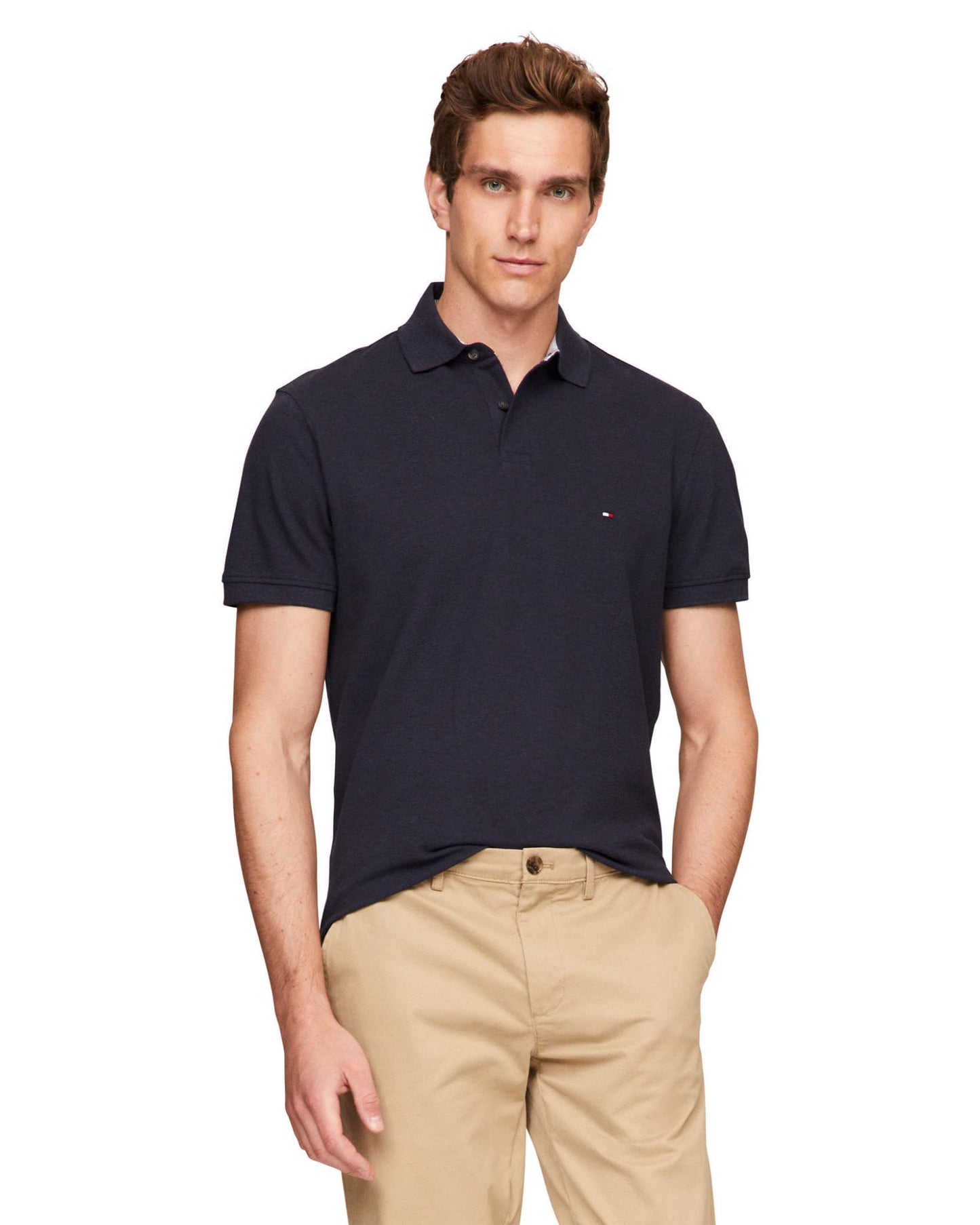 Tommy Hilfiger Men's Short Sleeve Polo Shirts in Slim Fit with Stretch and Organic Pique Cotton