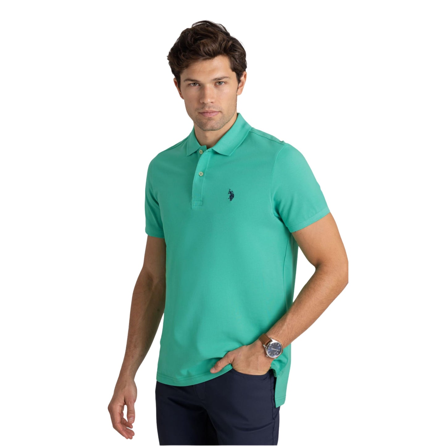 U.S. Polo Assn. Men's Classic Polo Shirt, Two-Button Closure Pique Polo Shirt, Summer Fashion Golf Shirt