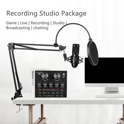 Podcast Equipment Bundle, BM-800 Recording Studio Package with Voice Changer, Live Sound Card - Audio Interface for Laptop Computer Vlog Living Broadcast Live Streaming YouTube TikTok (AM100-V8)