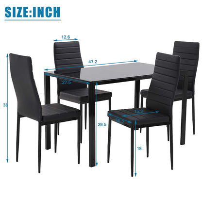 FDW Dining Table Set Glass Dining Room Table Set for Small Spaces Kitchen Table and Chairs for 4 Table with Chairs Home Furniture Rectangular Modern (Black Glass)