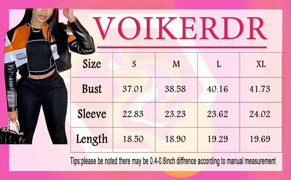 VOIKERDR Leather Jacket Women Zipper Moto Biker Short Leather Jacket Women Bomber Jacket Women Faux Leather Jacket