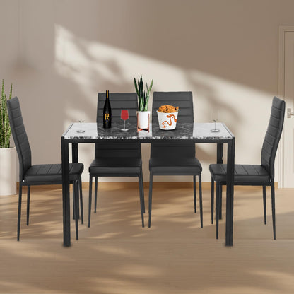 FDW Dining Table Set Glass Dining Room Table Set for Small Spaces Kitchen Table and Chairs for 4 Table with Chairs Home Furniture Rectangular Modern (Black Glass)