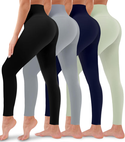 4 Pack Leggings for Women Butt Lift High Waisted Tummy Control No See-Through Yoga Pants Workout Running Leggings