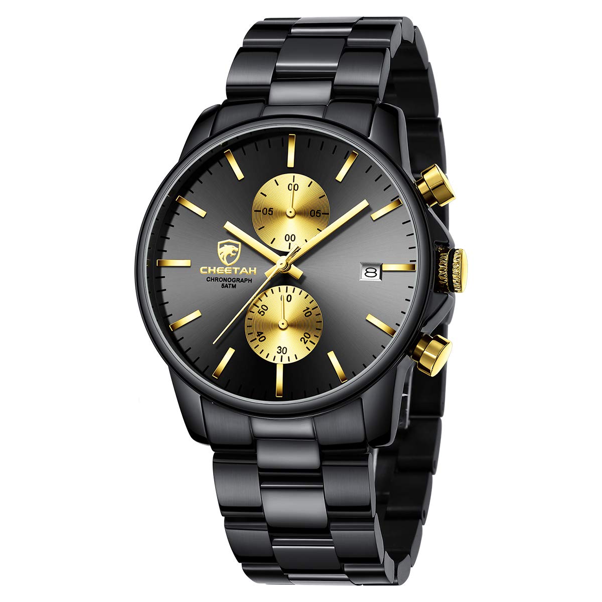 GOLDEN HOUR Fashion Businessmen's Watches with Stainless Steel Waterproof Chronograph Quartz Watch for Men, Auto Date