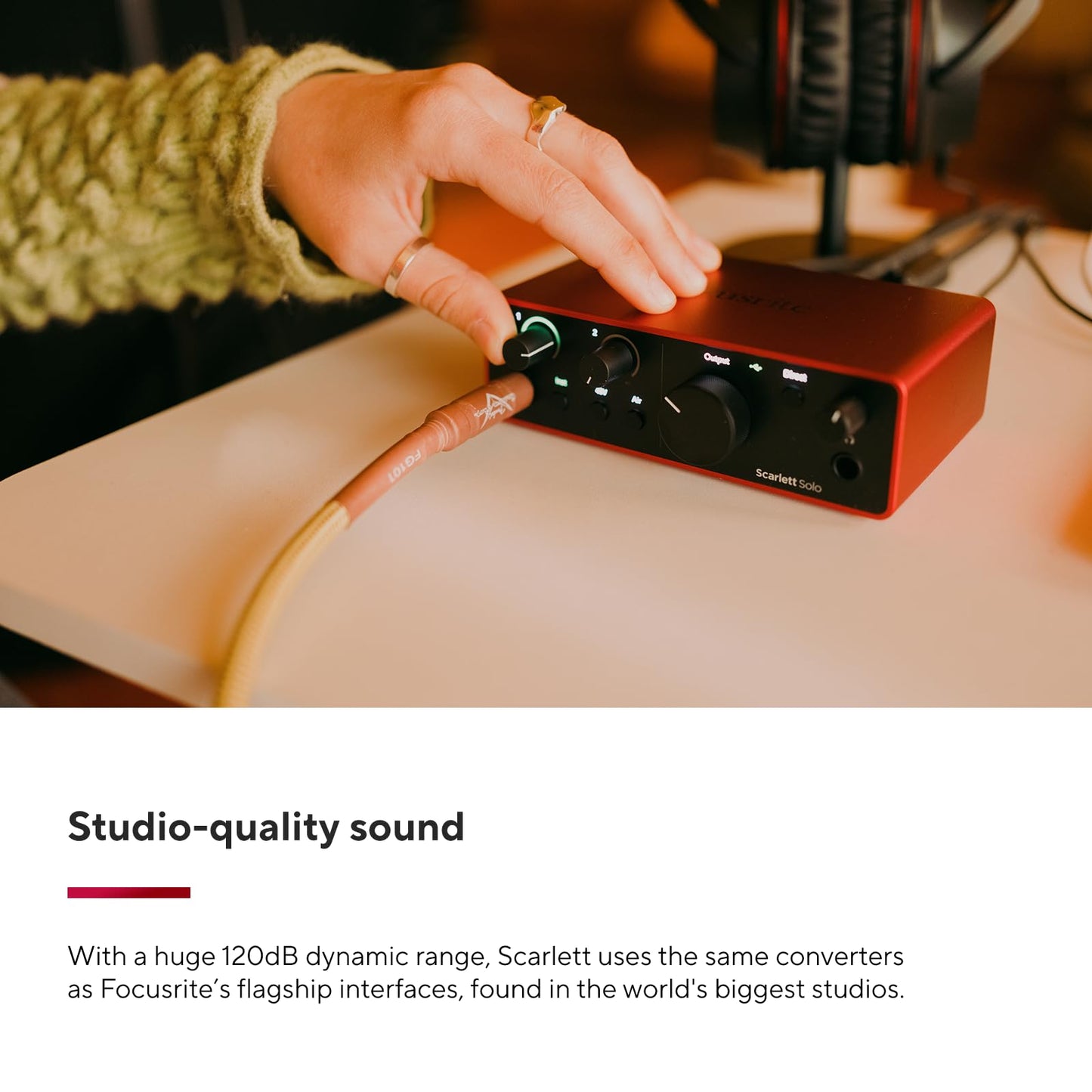 Focusrite Scarlett Solo Studio 4th Gen USB Audio Interface Bundle for the Songwriter, Guitarist or Vocalist with Condenser Microphone and Headphones for Recording, Songwriting, and Podcasting