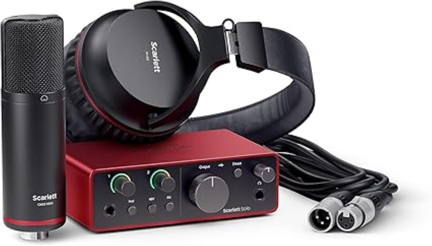 Focusrite Scarlett Solo Studio 4th Gen USB Audio Interface Bundle for the Songwriter, Guitarist or Vocalist with Condenser Microphone and Headphones for Recording, Songwriting, and Podcasting