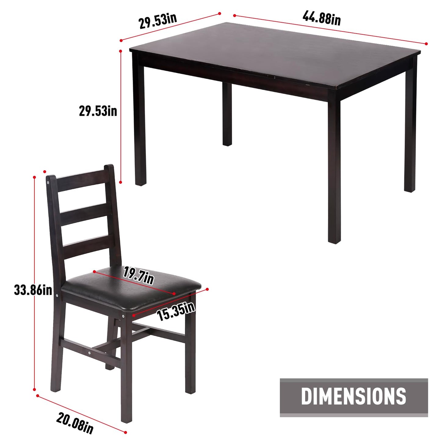 FDW Kitchen Table and Chairs for 4 Dining Room Table Set,Wood Elegant Kitchen Sets for Small Space,Dark Brown