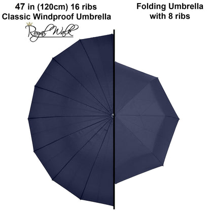 Royal Walk Windproof Large Umbrella for Rain 54 Inch Automatic Open for 2 Persons Wind Resistant Big Golf Umbrellas for Adult Men Women Classic Wooden Handle Fast Drying Strong 16 Ribs Travel 120cm