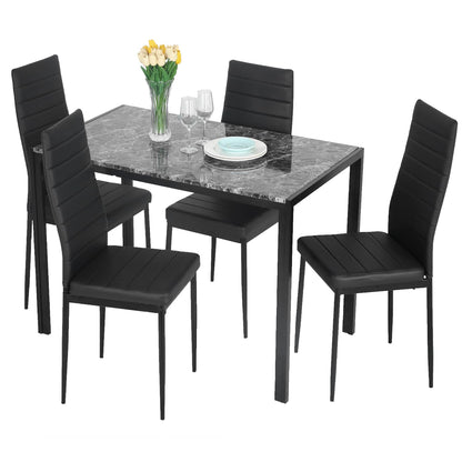 FDW Dining Table Set Glass Dining Room Table Set for Small Spaces Kitchen Table and Chairs for 4 Table with Chairs Home Furniture Rectangular Modern (Black Glass)