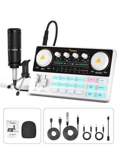 MAONO Podcast Equipment Bundle Audio mixer All-in-One Podcast Production Studio with 3.5mm Microphone for Live Streaming, Podcast Recording, PC, Smartphone, DJ MaonoCaster Lite (AU-AM200-S1)