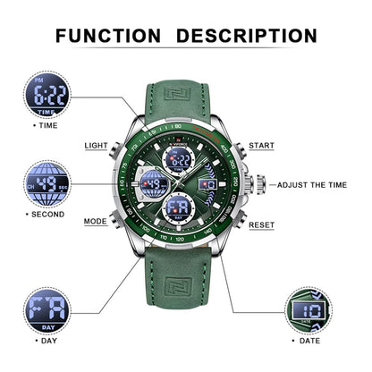 NAVIFORCE Men's Military Digital Watches Analog Quartz Waterproof Watch Sport Multifunctional Leather Wristwatch