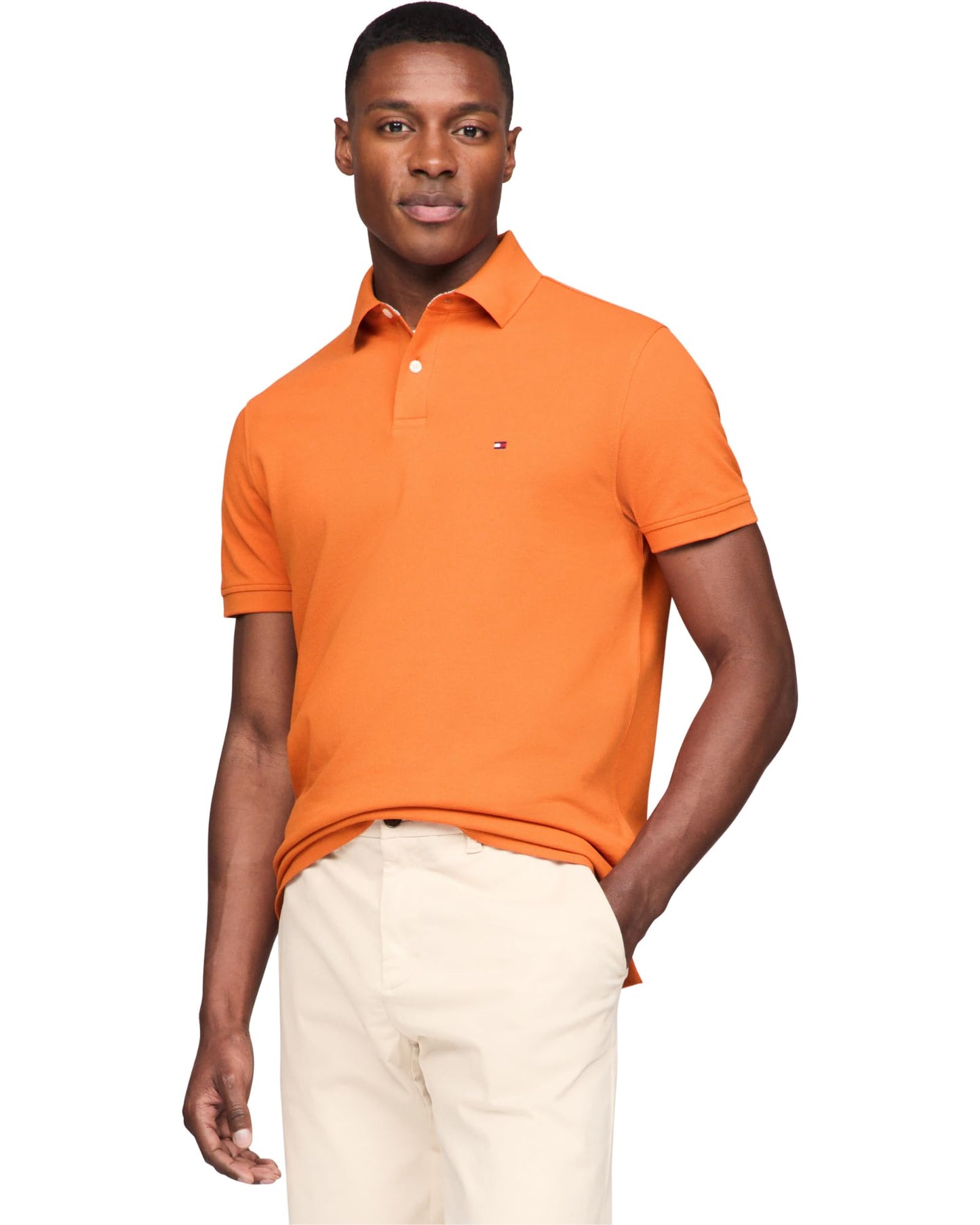 Tommy Hilfiger Men's Short Sleeve Polo Shirts in Slim Fit with Stretch and Organic Pique Cotton