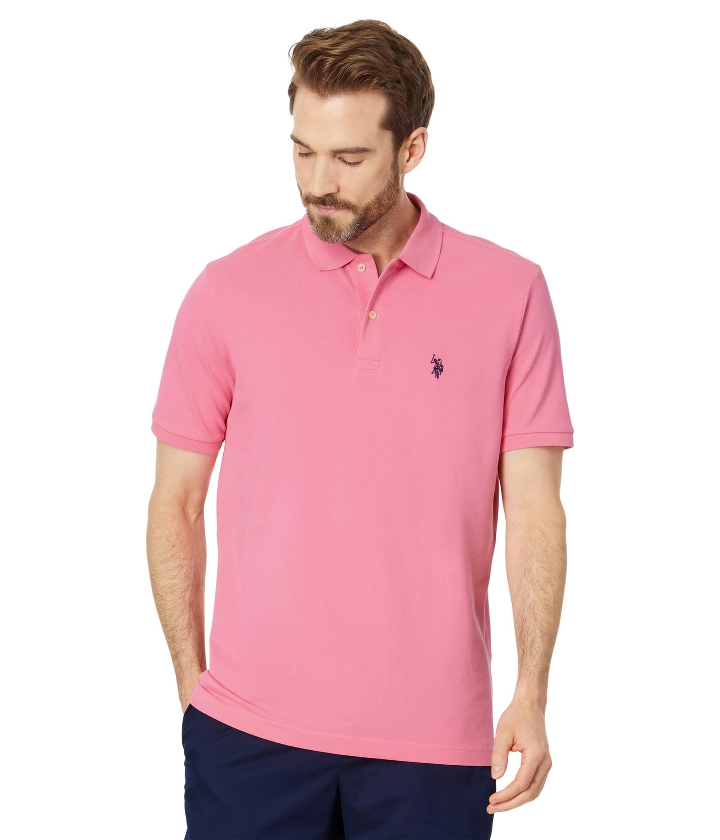 U.S. Polo Assn. Men's Classic Polo Shirt, Two-Button Closure Pique Polo Shirt, Summer Fashion Golf Shirt