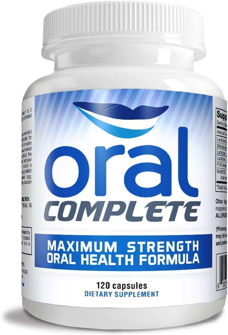 Oral Complete 11-in-1 Dental Probiotics, Bad Breath Treatment Halitosis Tonsil Stone with Non-GMO with BLIS K12, Ashwagandha and Collagen, 120 Capsules