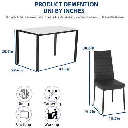 FDW Dining Table Set Glass Dining Room Table Set for Small Spaces Kitchen Table and Chairs for 4 Table with Chairs Home Furniture Rectangular Modern (Black Glass)