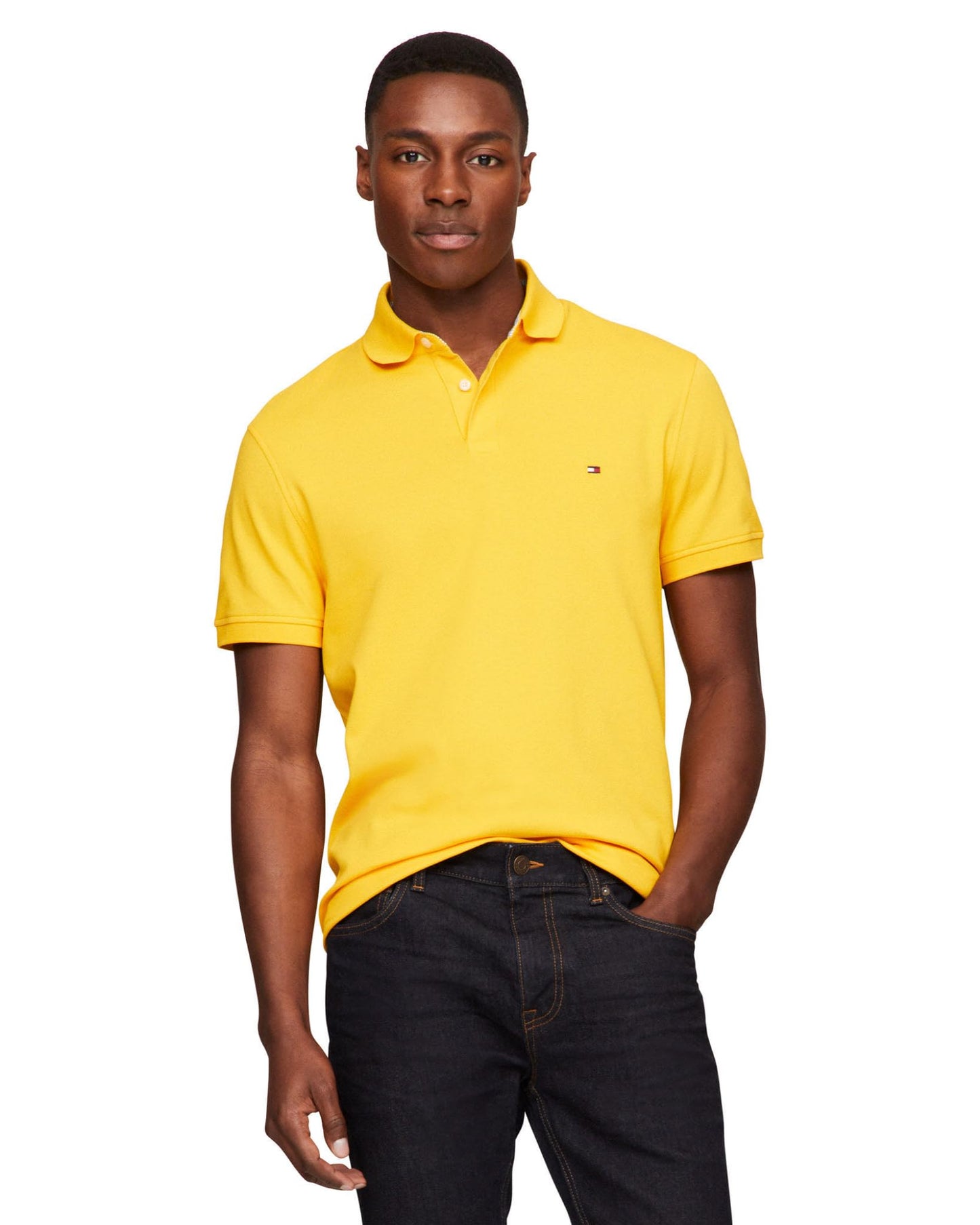 Tommy Hilfiger Men's Short Sleeve Polo Shirts in Slim Fit with Stretch and Organic Pique Cotton