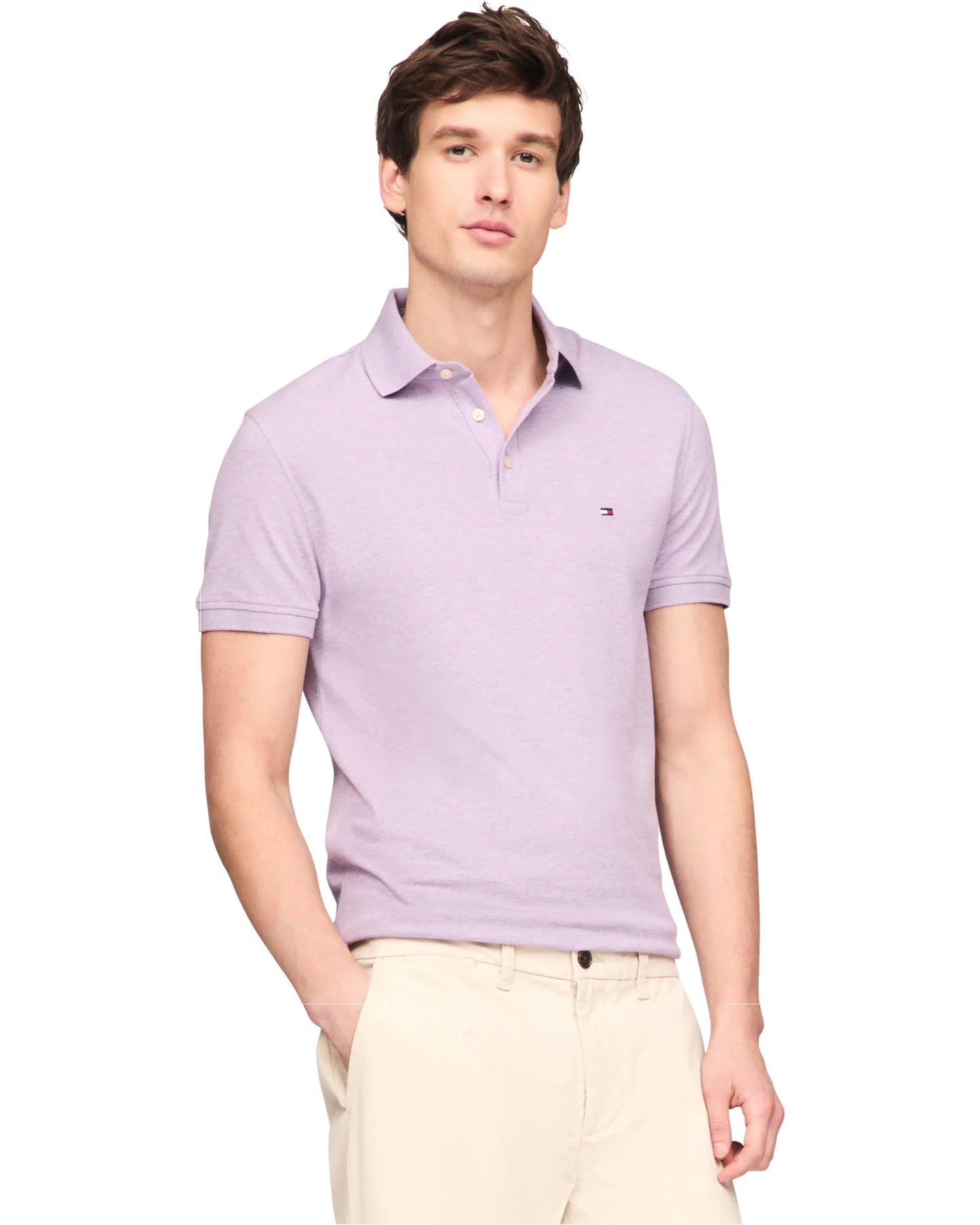 Tommy Hilfiger Men's Short Sleeve Polo Shirts in Slim Fit with Stretch and Organic Pique Cotton