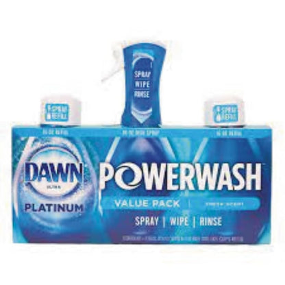 Dawn Platinum Powerwash Dish Spray, Dish Soap Liquid, Fresh Scent Bundle, 1 Spray (16oz) + 3 Refills (16oz each)(Pack of 4)