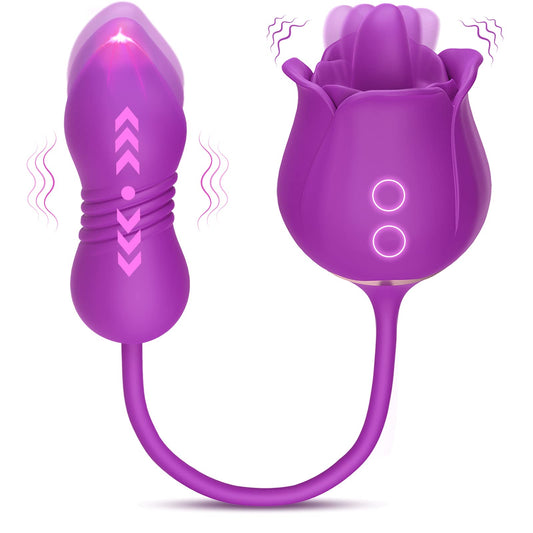 Sex Toys Rose Vibrator Dildo - MOOLIGIRL 4IN1 Adult Toys for Women with 9 Tongue Licking & Thrusting Dildos G Spot Vibrators, Anal Rose Sex Toy Nipple Clitoral Stimulator Licker for Female Men Couples