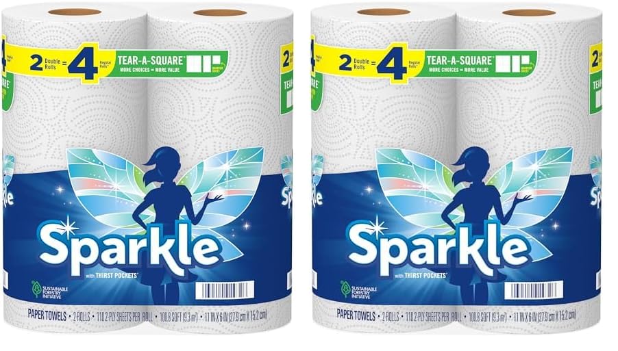 Sparkle Pick-A-Size Paper Towels, 6 Double Rolls = 12 Regular Rolls, Everyday Value Paper Towel With Full And Half Sheets