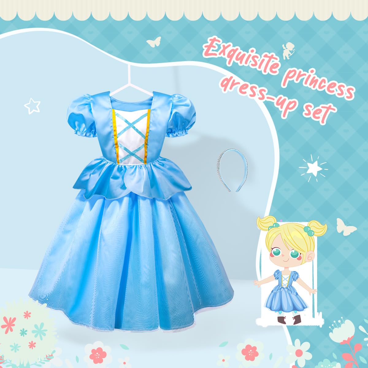 Meland Princess Dress Up - Dress Up Clothes for Girls with Toys Birthday Gift for Toddler Girls 3,4,5,6,7,8 Years