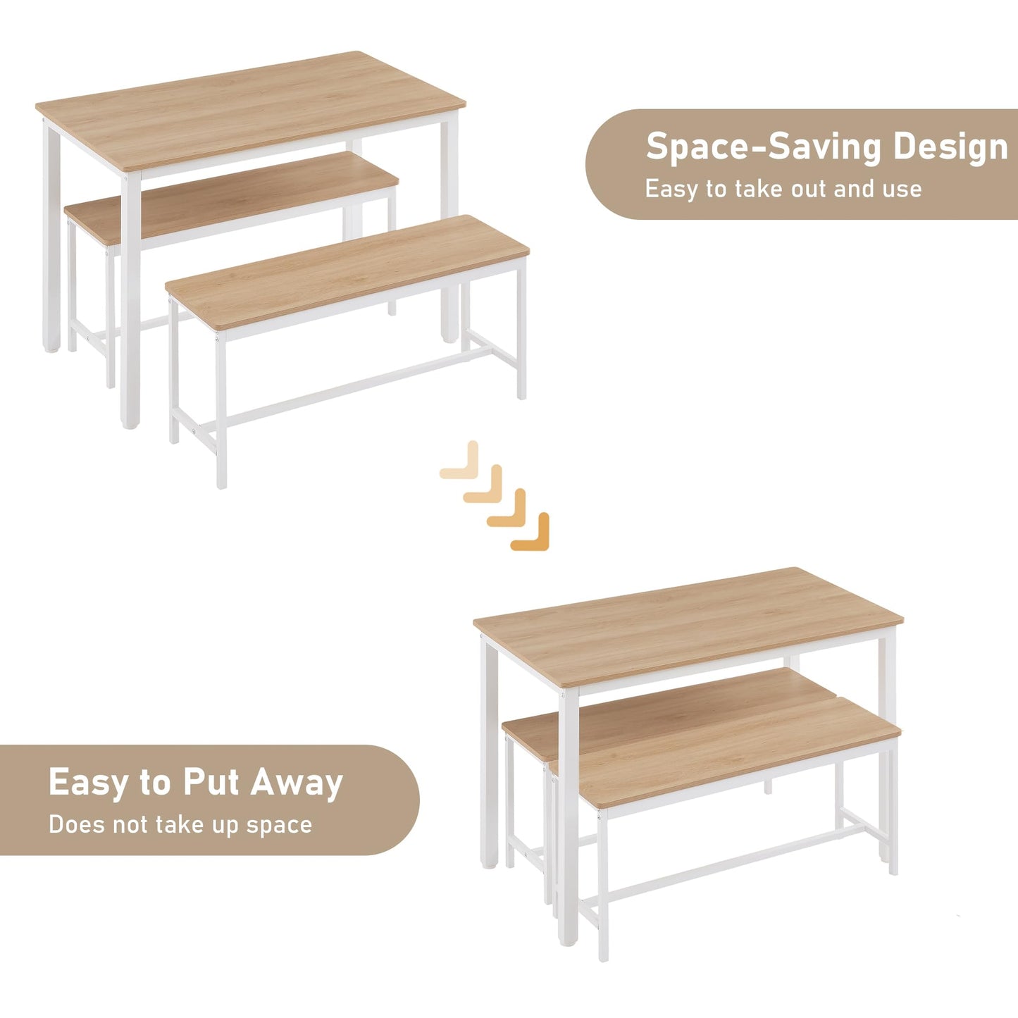 Dining Table Set for 4, Kitchen Room Table Set with 2 Benches, 3-Piece Dining Chairs Set for Breakfast Nook, Grey