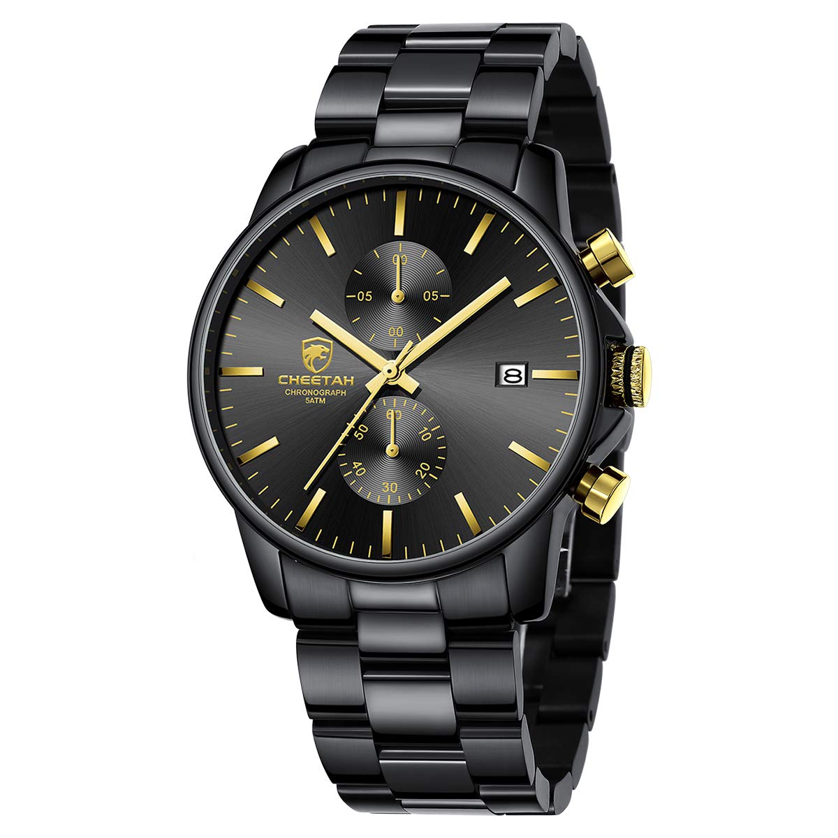 GOLDEN HOUR Fashion Businessmen's Watches with Stainless Steel Waterproof Chronograph Quartz Watch for Men, Auto Date