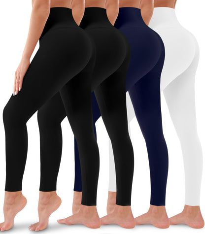 4 Pack Leggings for Women Butt Lift High Waisted Tummy Control No See-Through Yoga Pants Workout Running Leggings