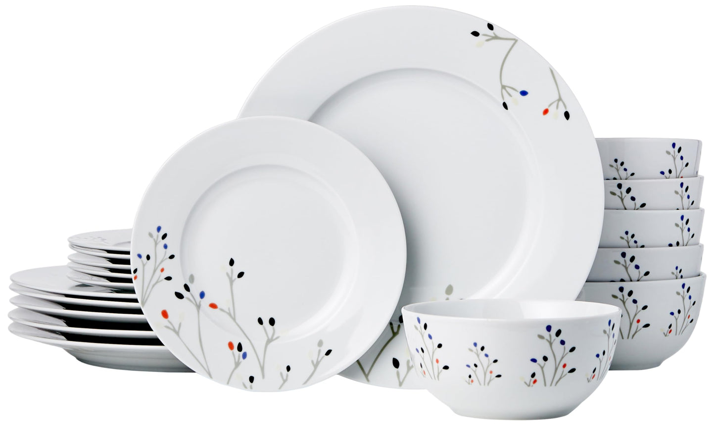 Amazon Basics 18 Pieces Dinnerware Sets, Dishes, Plates and Bowls, Service for 6, Swirl