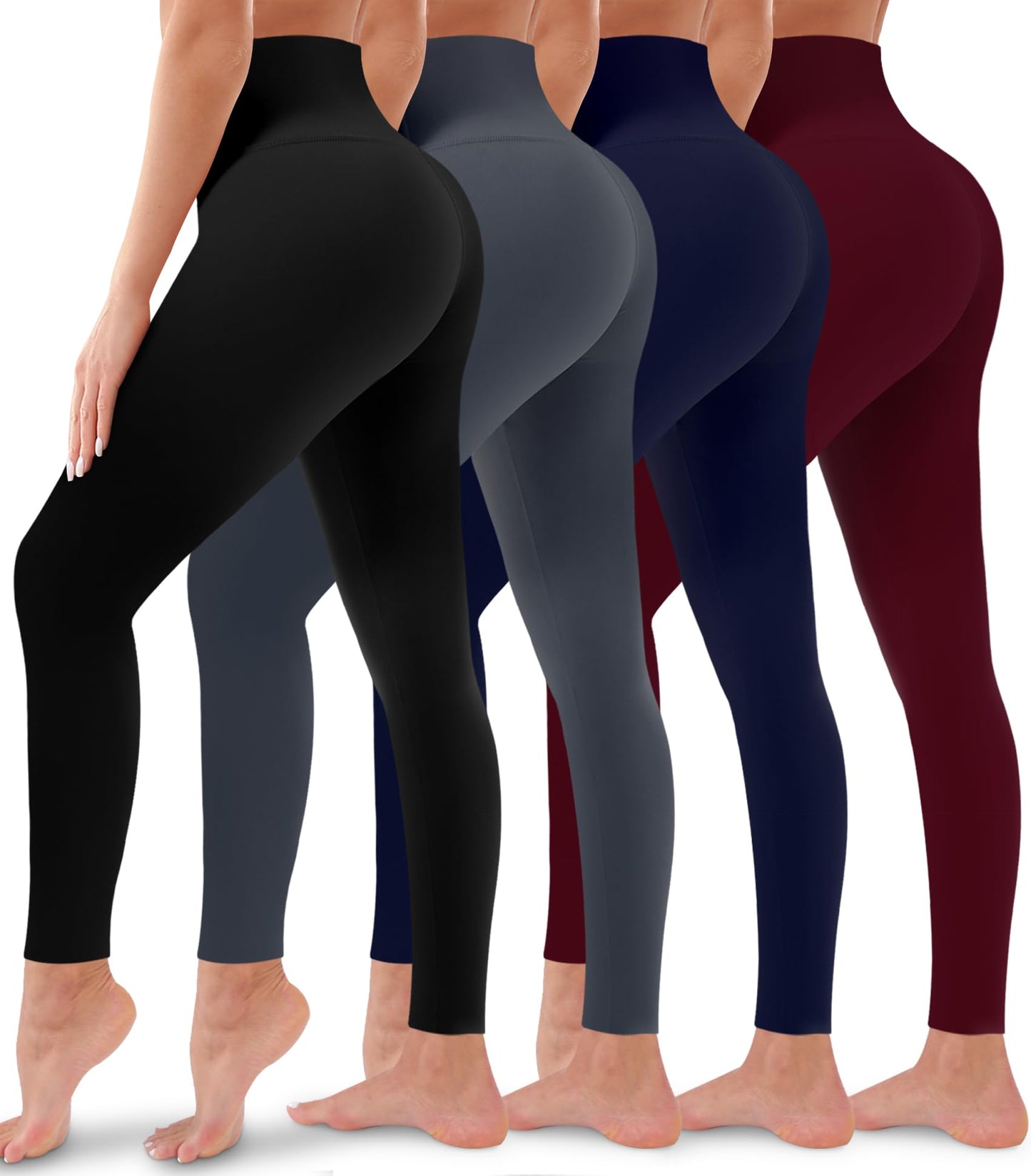 4 Pack Leggings for Women Butt Lift High Waisted Tummy Control No See-Through Yoga Pants Workout Running Leggings