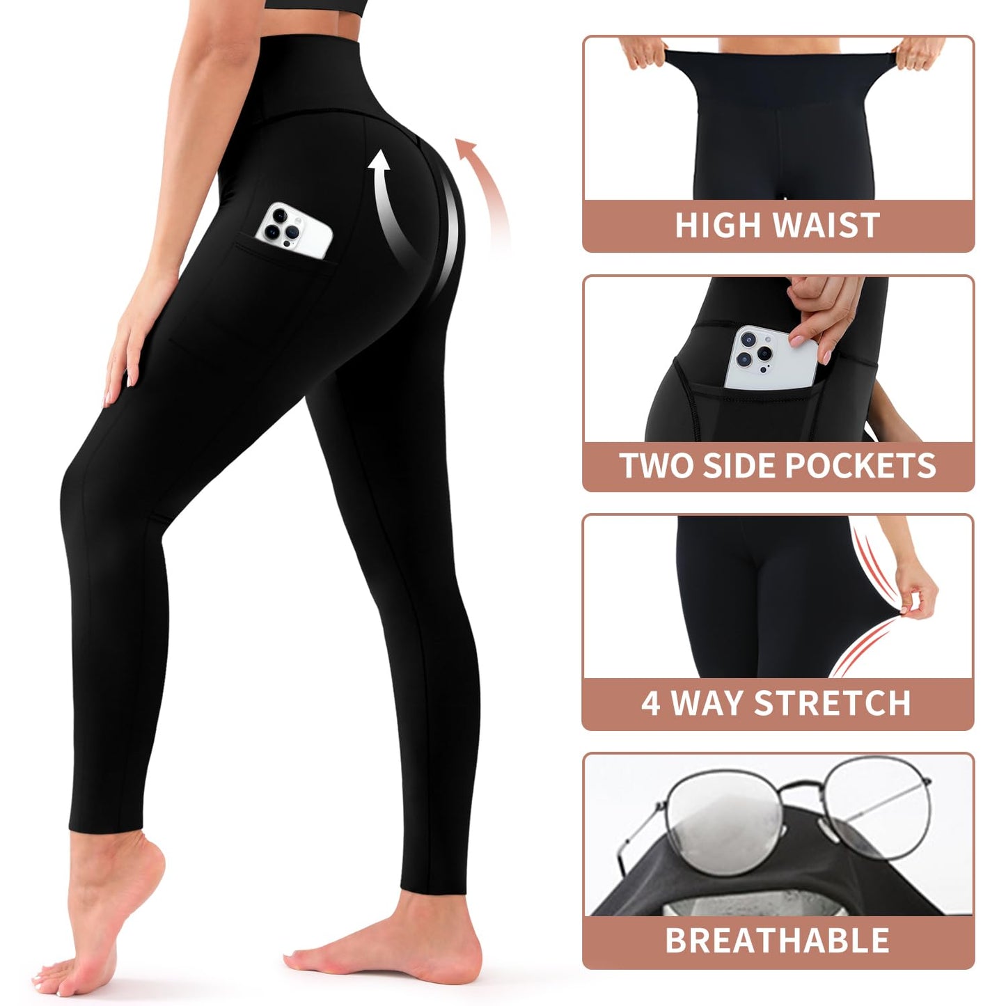 4 Pack Leggings for Women Butt Lift High Waisted Tummy Control No See-Through Yoga Pants Workout Running Leggings