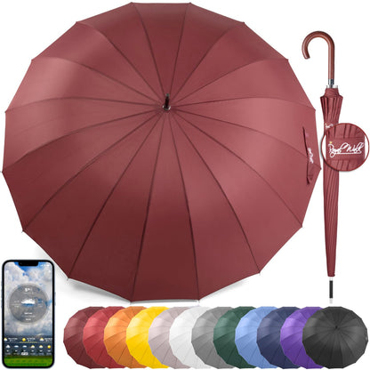 Royal Walk Windproof Large Umbrella for Rain 54 Inch Automatic Open for 2 Persons Wind Resistant Big Golf Umbrellas for Adult Men Women Classic Wooden Handle Fast Drying Strong 16 Ribs Travel 120cm