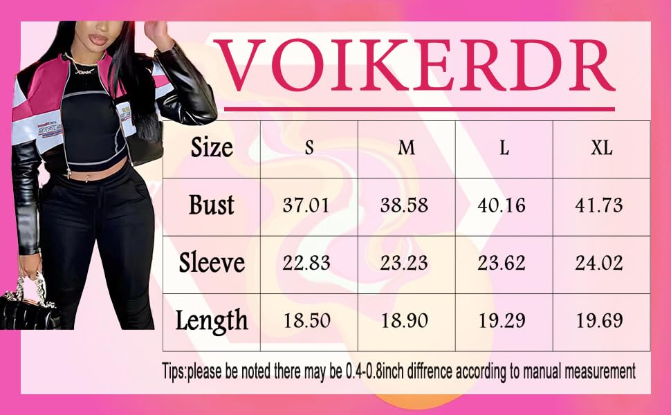 VOIKERDR Leather Jacket Women Zipper Moto Biker Short Leather Jacket Women Bomber Jacket Women Faux Leather Jacket