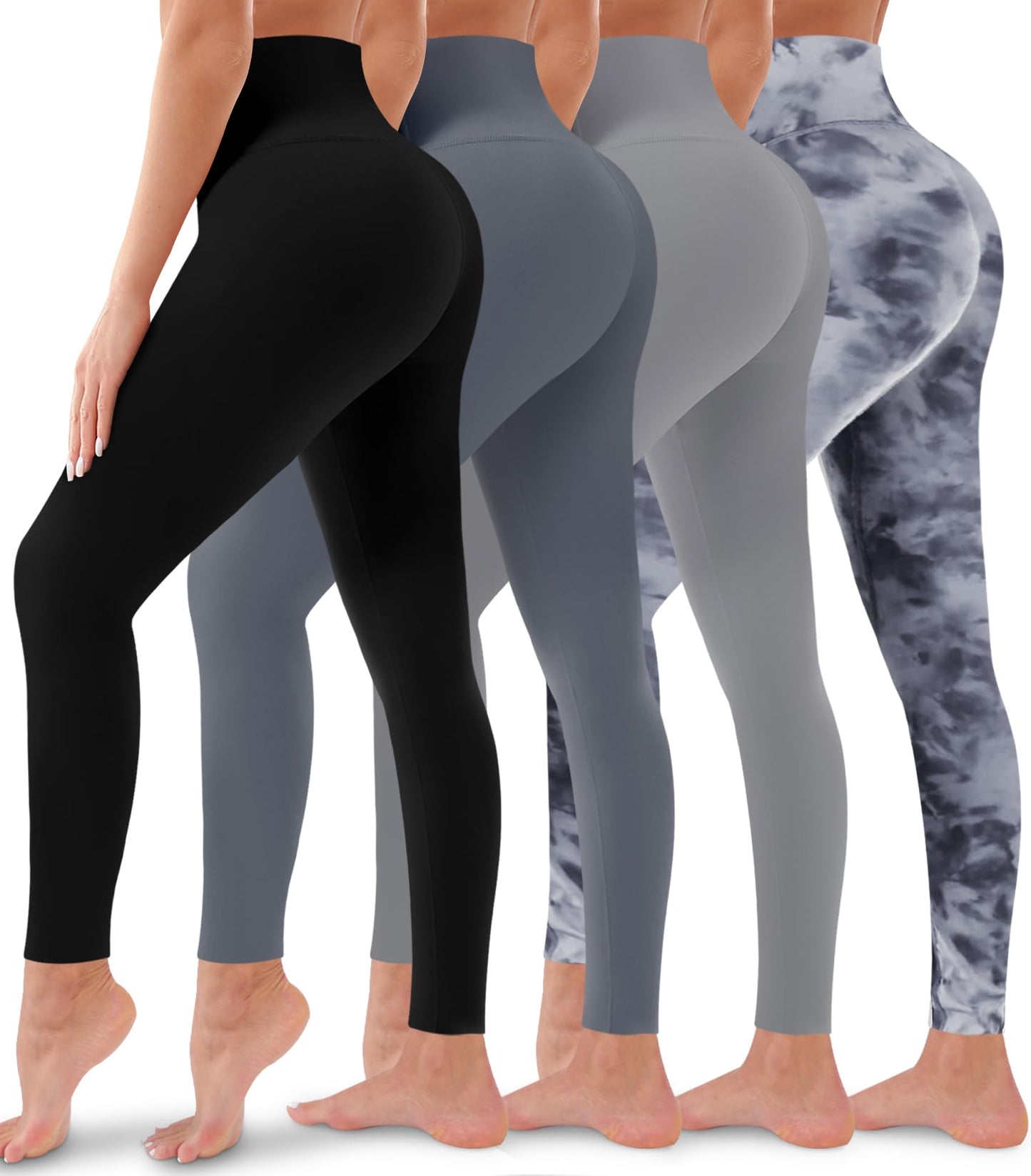 4 Pack Leggings for Women Butt Lift High Waisted Tummy Control No See-Through Yoga Pants Workout Running Leggings