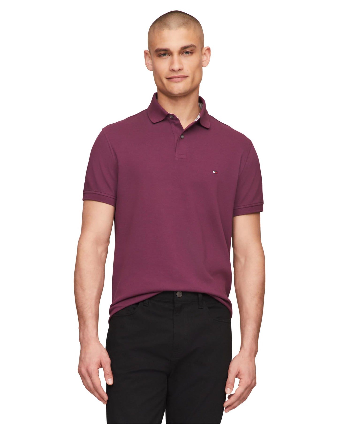 Tommy Hilfiger Men's Short Sleeve Polo Shirts in Slim Fit with Stretch and Organic Pique Cotton