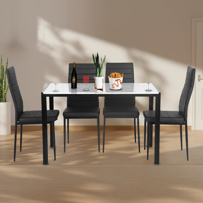 FDW Dining Table Set Glass Dining Room Table Set for Small Spaces Kitchen Table and Chairs for 4 Table with Chairs Home Furniture Rectangular Modern (Black Glass)