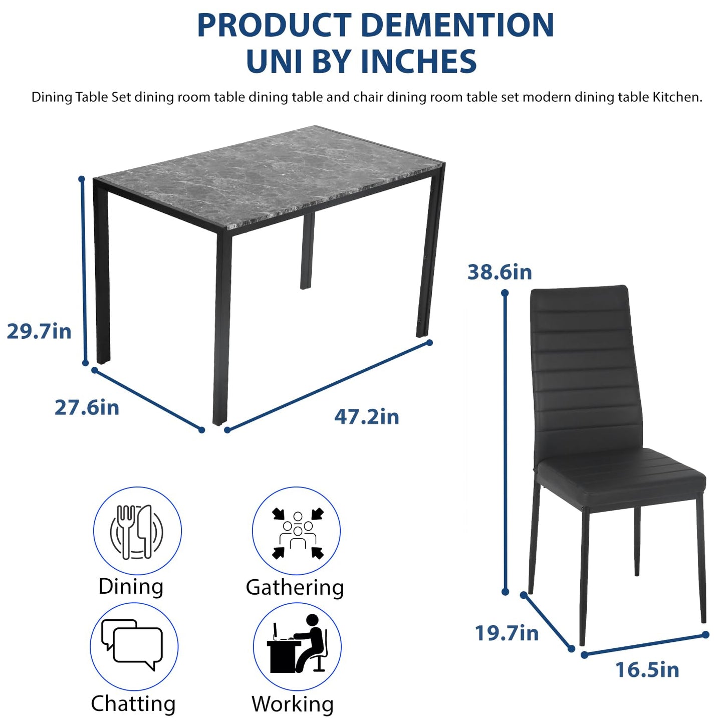 FDW Dining Table Set Glass Dining Room Table Set for Small Spaces Kitchen Table and Chairs for 4 Table with Chairs Home Furniture Rectangular Modern (Black Glass)