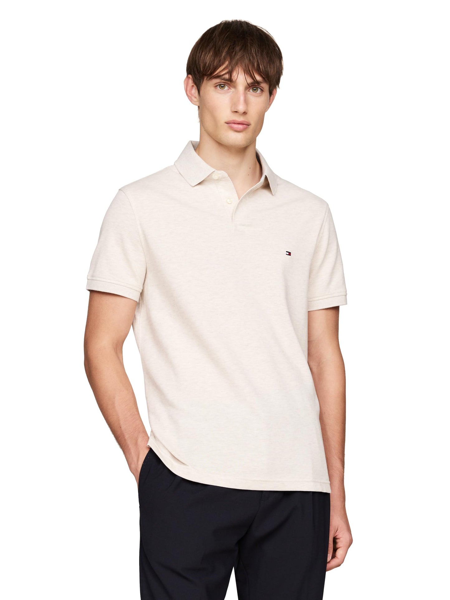 Tommy Hilfiger Men's Short Sleeve Polo Shirts in Slim Fit with Stretch and Organic Pique Cotton