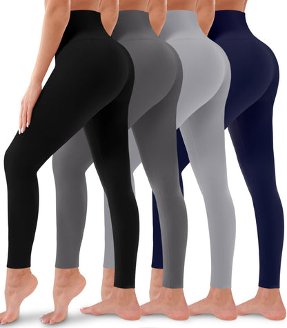 4 Pack Leggings for Women Butt Lift High Waisted Tummy Control No See-Through Yoga Pants Workout Running Leggings