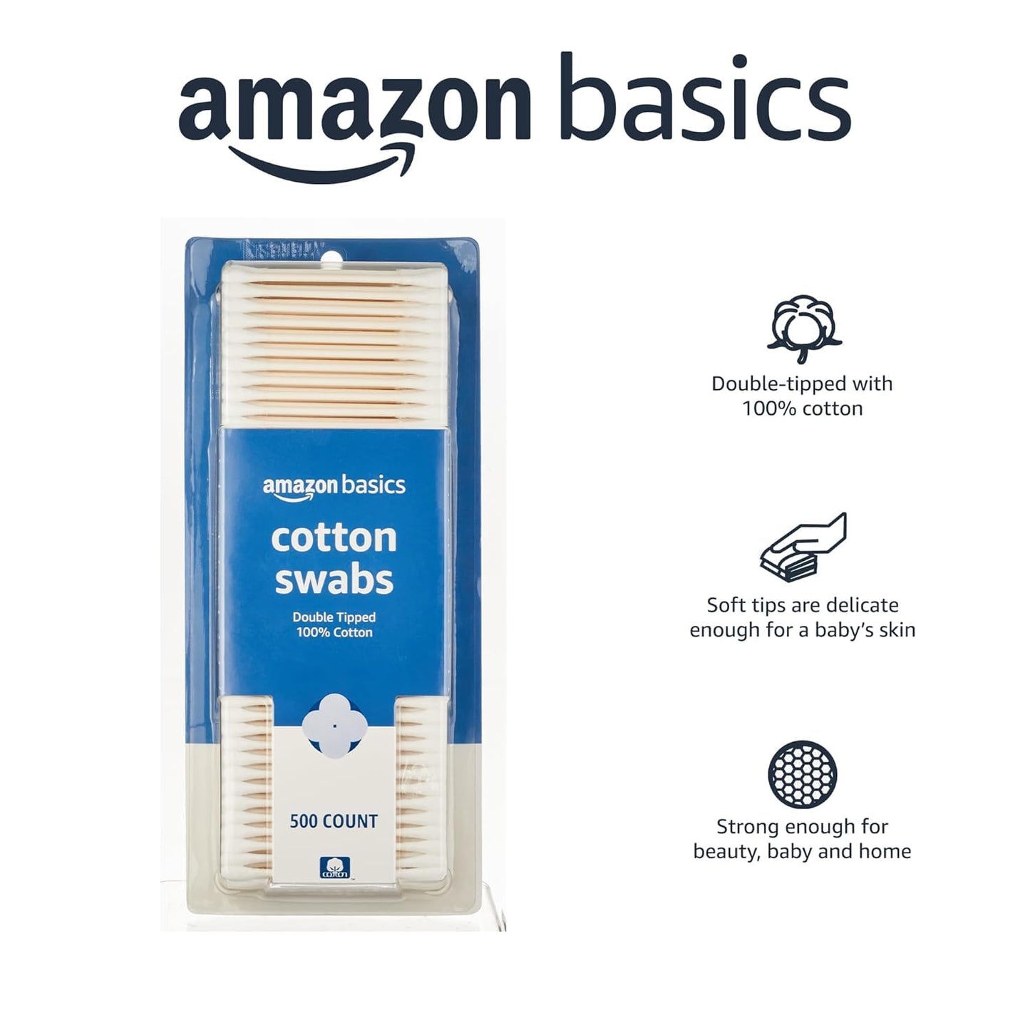 Amazon Basics Cotton Swabs, 500 Count