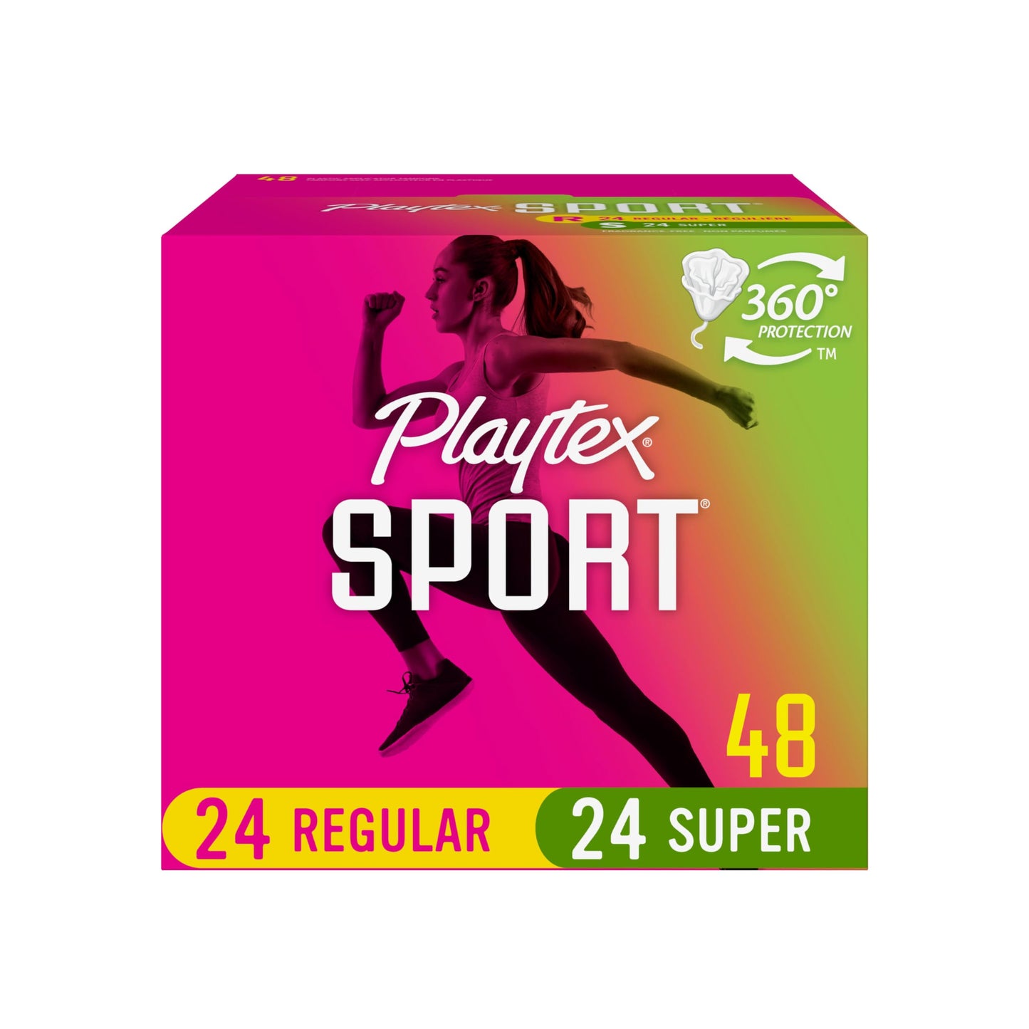 Playtex Sport Tampons Multipack (24ct Regular/24ct Super), Fragrance-Free - 48ct | Tampons Regular and Super, Playtex Tampon Multipack, Feminine Care with 360 Leak Defense