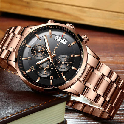 CRRJU Men's Fashion Stainless Steel Watches Date Waterproof Chronograph Wrist watches,Stainsteel Steel Band Waterproof Watch