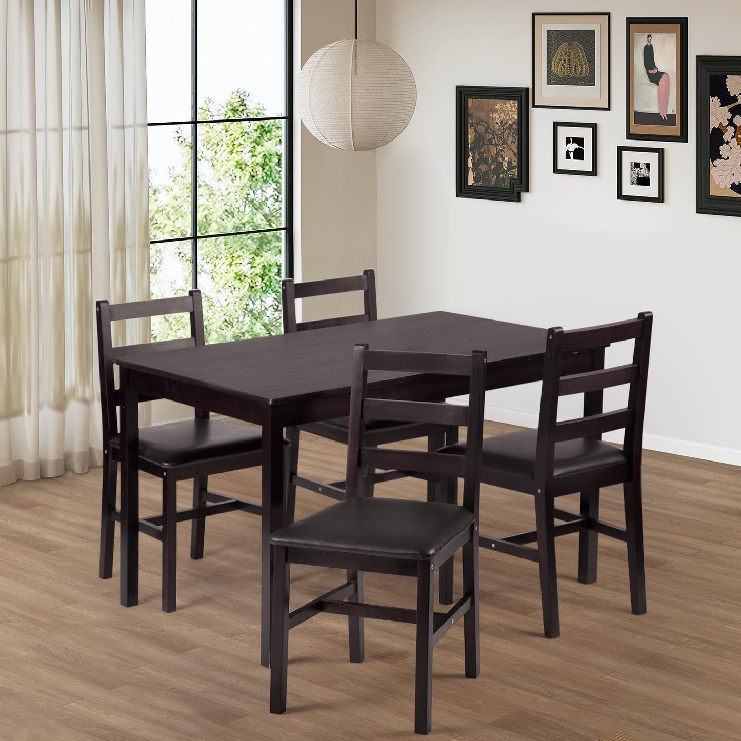 FDW Kitchen Table and Chairs for 4 Dining Room Table Set,Wood Elegant Kitchen Sets for Small Space,Dark Brown