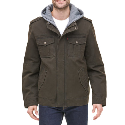 Levi's Men's Washed Cotton Hooded Military Jacket