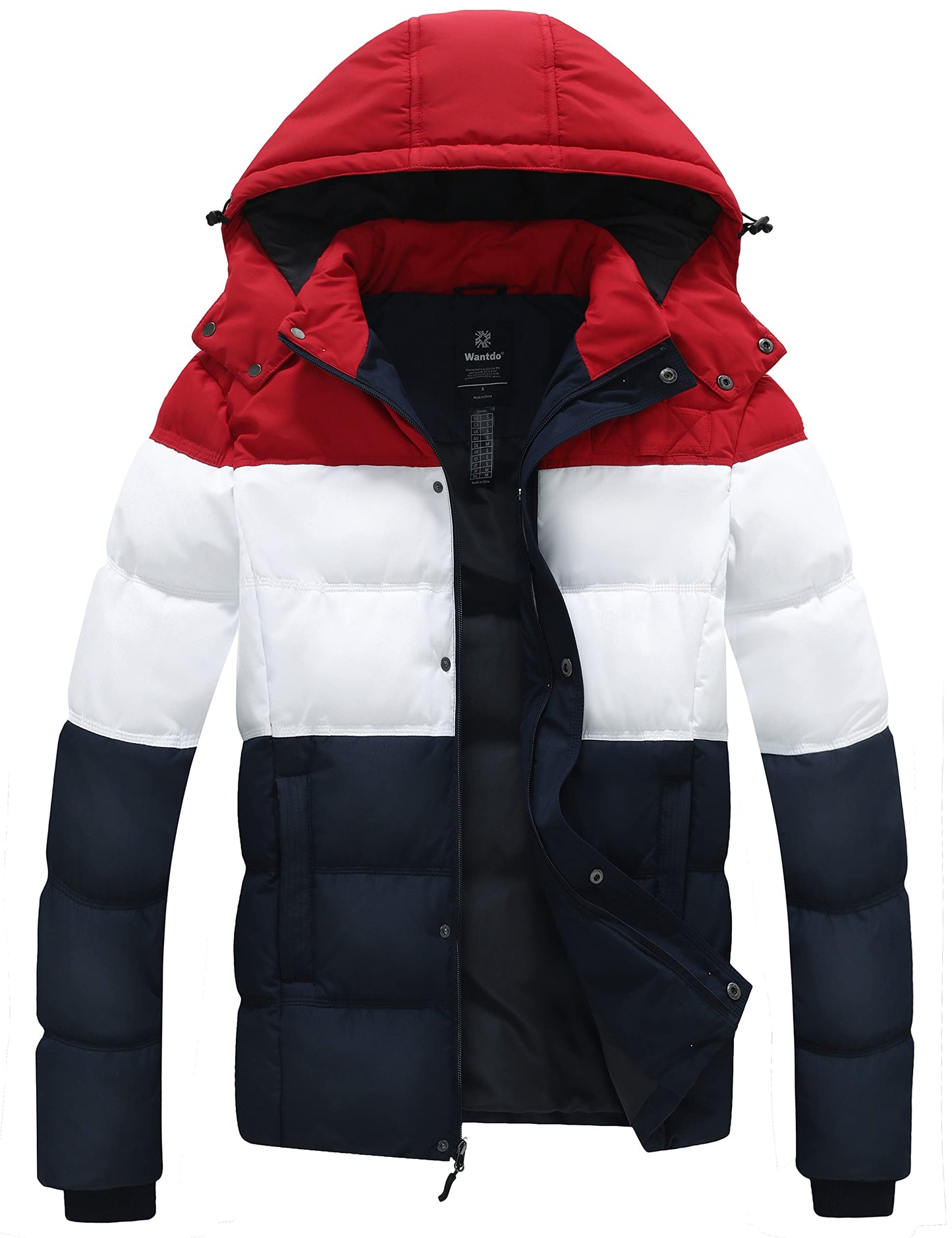 Wantdo Men's Hooded Winter Coat Warm Puffer Jacket Thicken Cotton Coat with Removable Hood