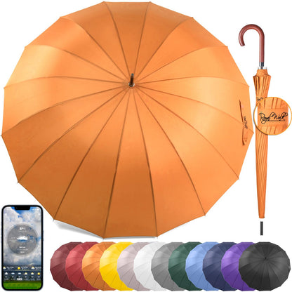 Royal Walk Windproof Large Umbrella for Rain 54 Inch Automatic Open for 2 Persons Wind Resistant Big Golf Umbrellas for Adult Men Women Classic Wooden Handle Fast Drying Strong 16 Ribs Travel 120cm